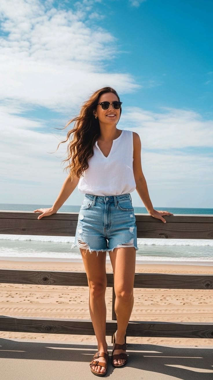 Beach Denim Shorts Outfit inspirational AI fashion image