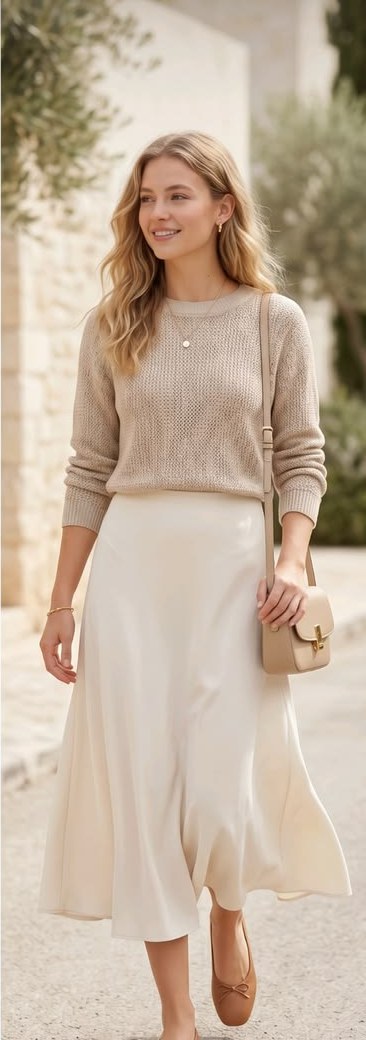 Soft Minimal Skirt Outfit inspirational AI fashion image